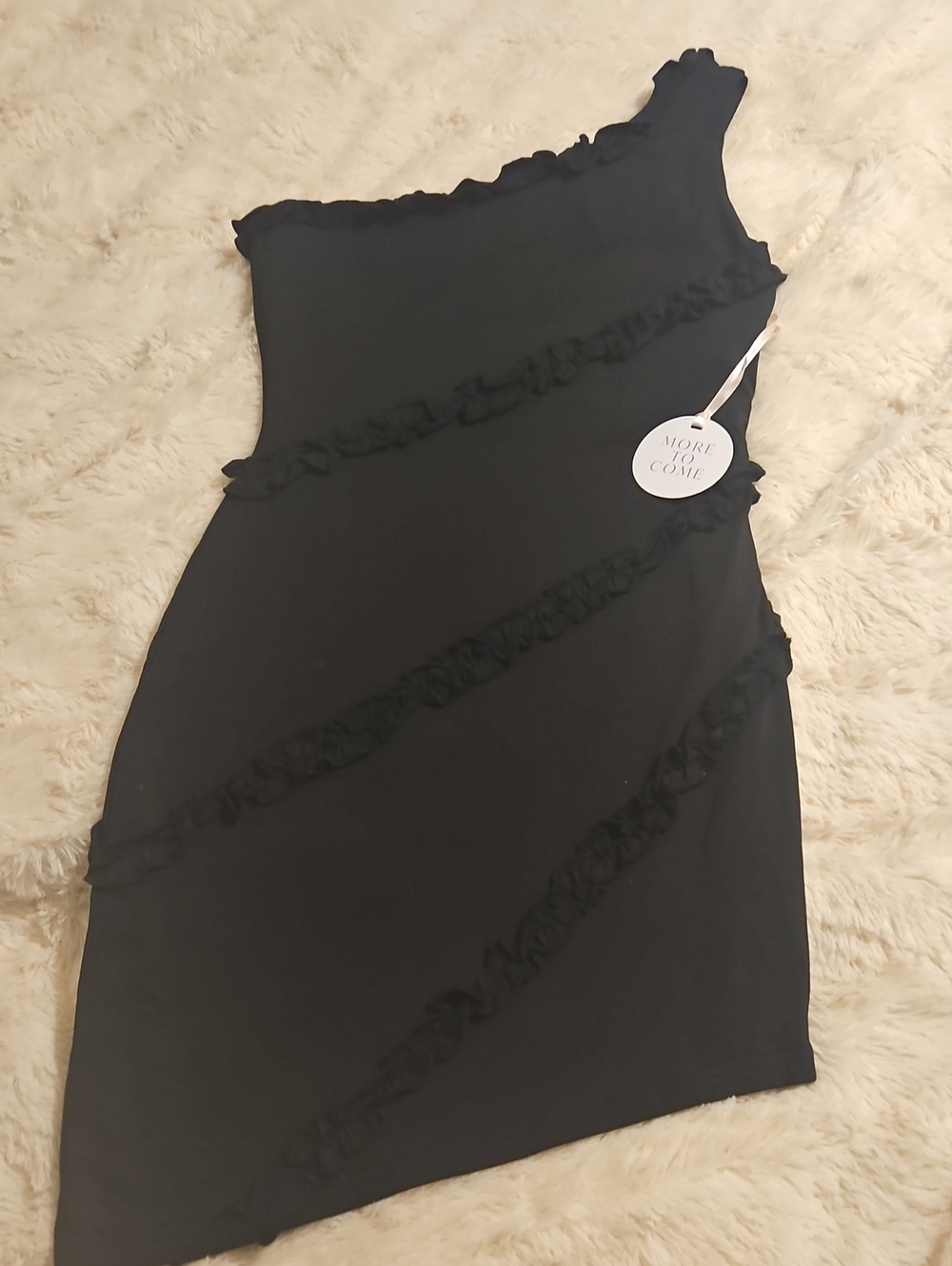 More To Come Black One-Shoulder Ruffle Dress